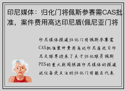 印尼媒体：归化门将佩斯参赛需CAS批准，案件费用高达印尼盾(佩尼亚门将)