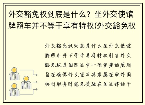 外交豁免权到底是什么？坐外交使馆牌照车并不等于享有特权(外交豁免权百科)